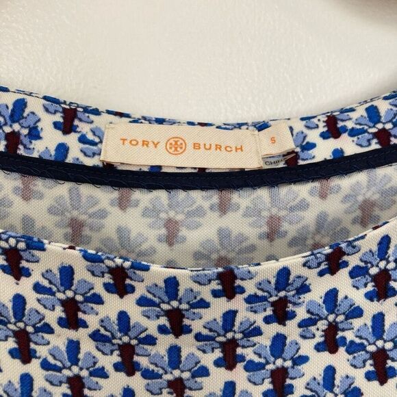Tory Burch Jamie Cap Short Sleeve Sheath Floral Dress Navy White Printed S Small - Picture 2 of 8